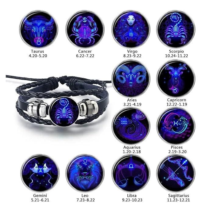 ZODIAC SIGN BLACK LEATHER BRACELET